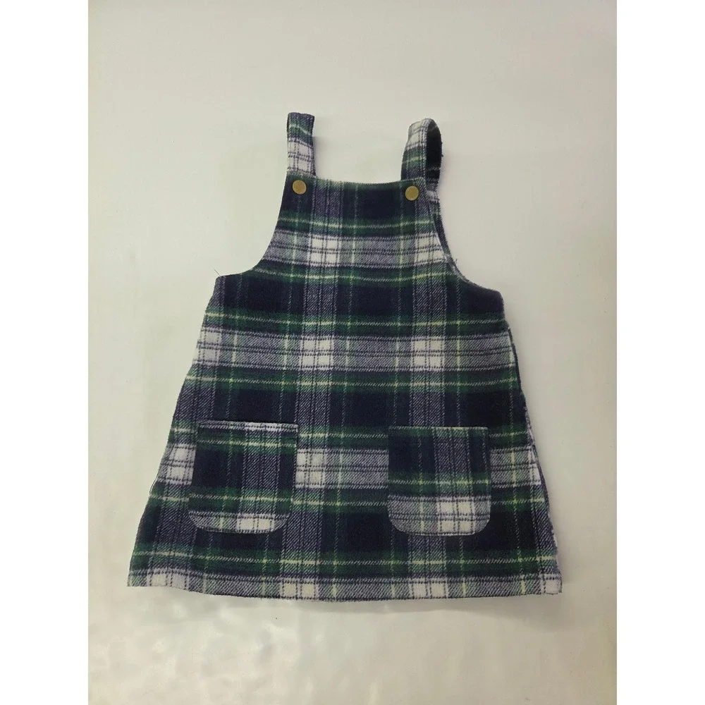 Little Me Toddler Girl Green Navy Plaid Wool Blend Jumper Pinafore Dress Size 3T